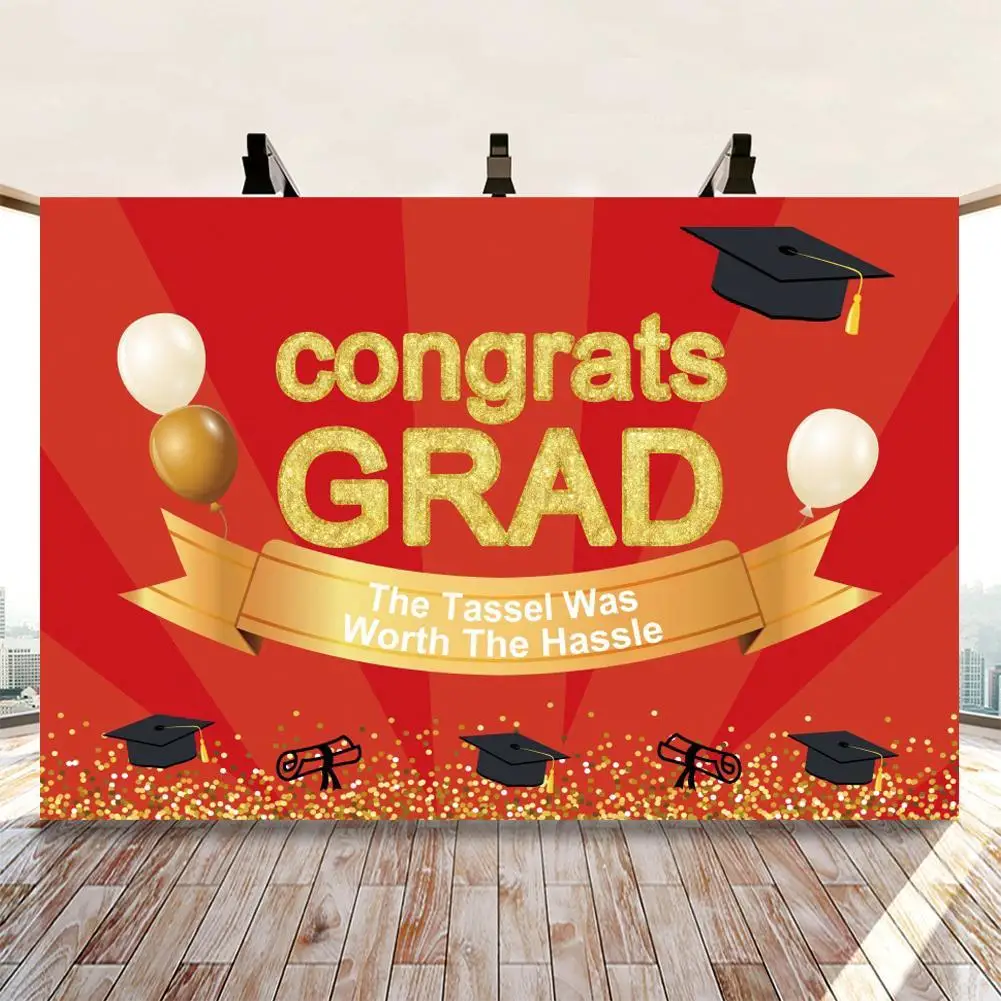 

Class Of 2021 Graduation Backdrop Red Golden Dots Hat Glitter Vinyl Photography Background For Photo Studio Photophone Photocall