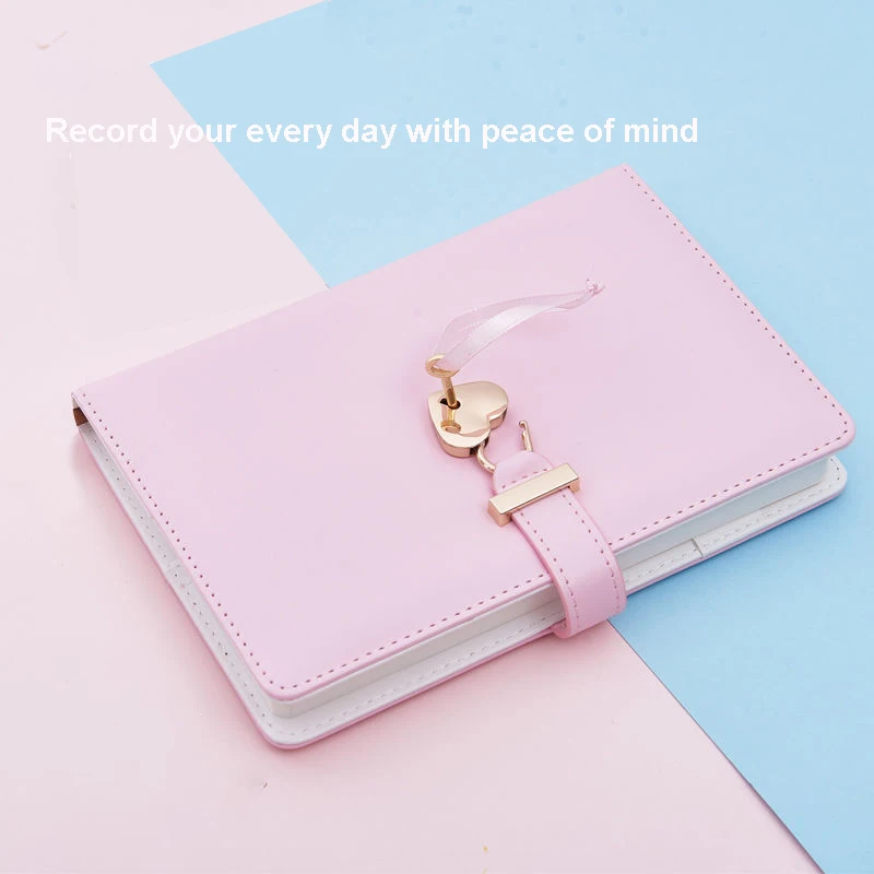 

A5 Diary with Heart Lock PU Leather Notebook School Portable notepad Password Writing Pads Couple Women Gift