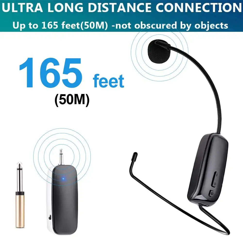 

New 2 in 1 Handheld UHF Wireless Microphone Professional Head-Wear Mic Volume Amplifier for Speech Teaching