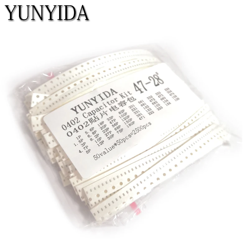0402 SMD Керамический конденсатор Ассорти Комплект 1pF ~ 10 мкФ 50 значений * шт. = 2500 чип