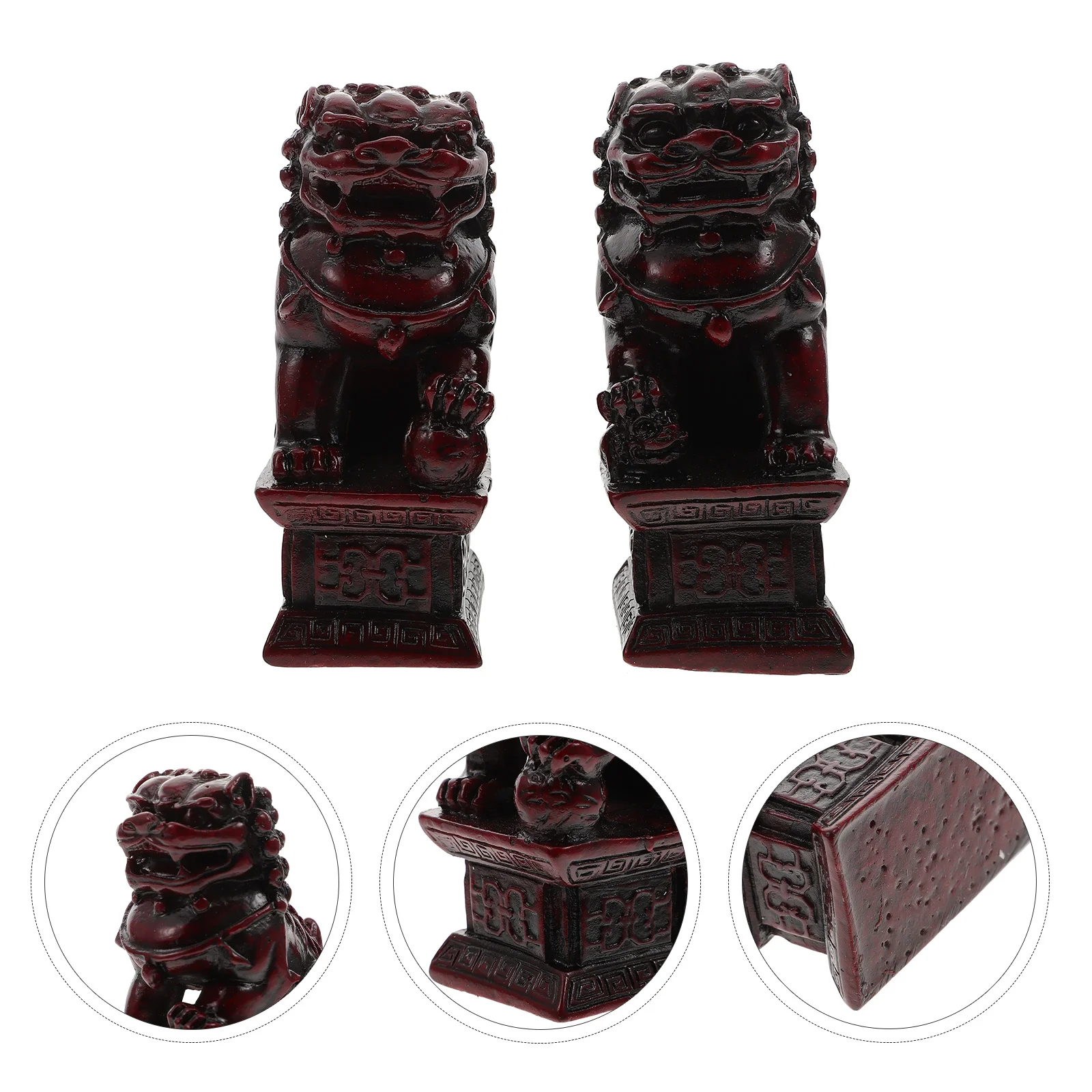 

1Pair Chinese Style Lion Figurines Practical Resin Office Lion Adornments