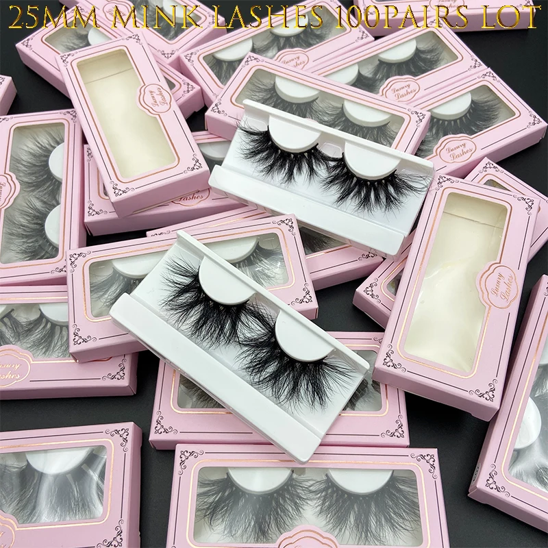 

MIKIWI 10/100pairs wholesale 25mm 3D mink lash Big dramatic false eyelash Real Mink Handmade lash packaging pink paperbox