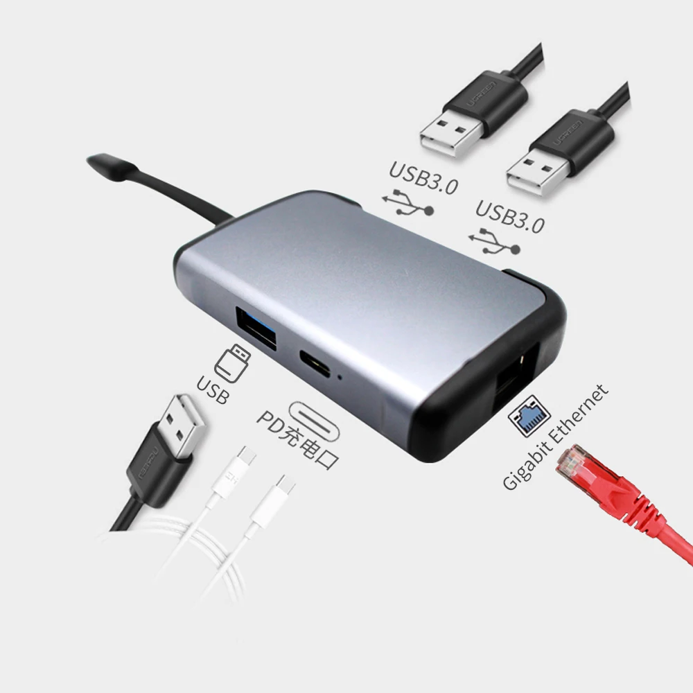 

LIOEO Type C PD to RJ45 Gigabit Ethernet SD/TF Card Reader HDMI Adapter With Audio TypeC HUB USB Hub For Macbook 3.0 Usb C Hub