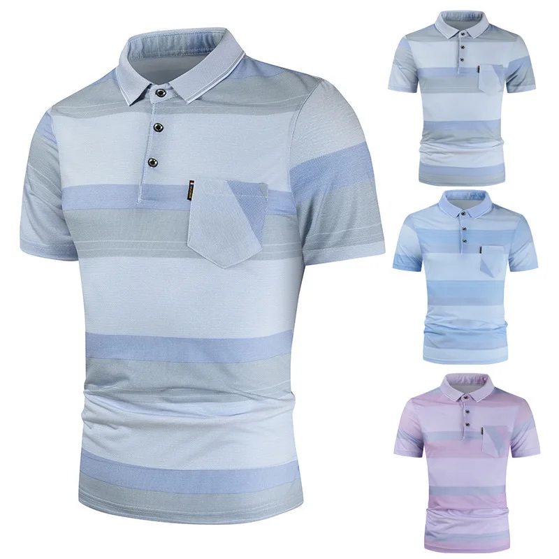 

Мужская футболка в полоску, с коротким рукавом и карманом