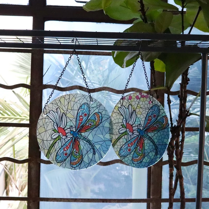 

2Pcs Dragonfly Glass Hanging Wall Decoration for Home and Garden Outdoor Miniature Statues and Sculptures