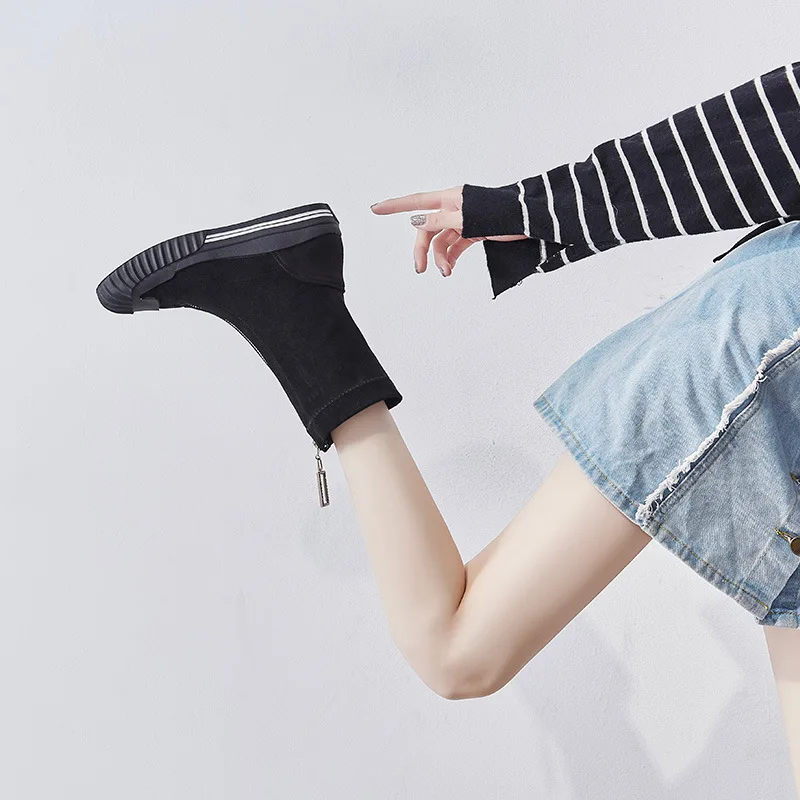 Женские тонкие ботинки Koovan короткие на молнии спереди новинка осенне-зимнего