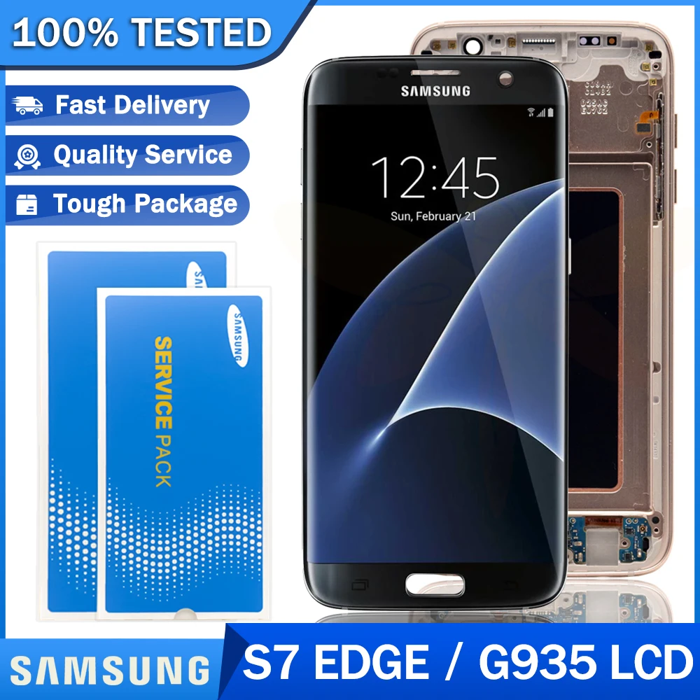 Оригинальный ЖК дисплей 5 дюйма с ожоговым тенем для SAMSUNG Galaxy S7 edge G935 G935F Super AMOLED