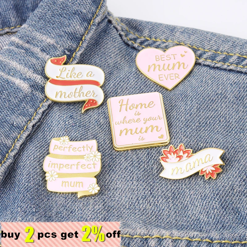 Best Mom Enamel Pin Pink Heart Lapel Badge Red Flower Banner Brooches Metal Badges Mother's Jewelry Birthday Gifts Wholesale | Украшения