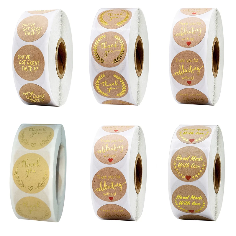 

500Pcs Baking Sticker Round Natural Kraft Handmade With Love Heart Label DIY Gift Stickers For Wedding Party Decoration 62483