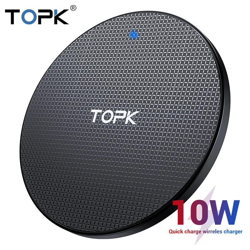 TOPK Беспроводное зарядное устройство для iPhone Xs Max X 8 Plus 10 Вт Быстрая зарядка samsung Note