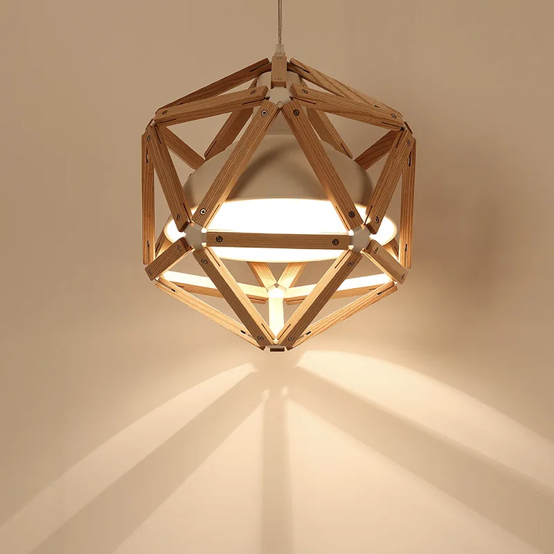 

Simple Pendant Lamp Bar Lamp Nordic Solid Wood Light Rhombus Diamond Chandelier Solid Wood Pendant Light With Metal Shade