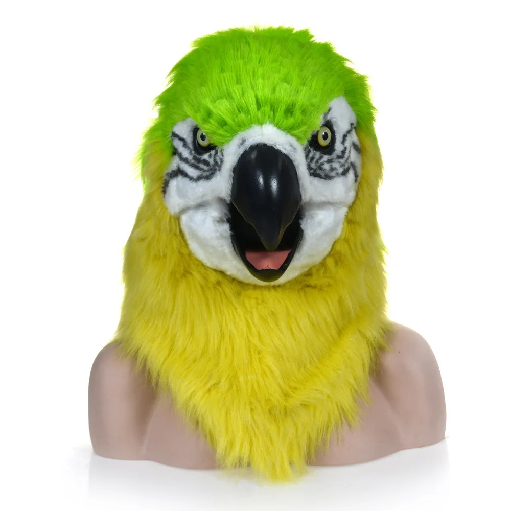 parrot Меховой Костюм маска на Хеллоуин для косплея динозавр маскарадные маски моделирование животных Маскарад собака попугай Тигр для вечеринки карнавала одежда для - Цвет: parrot