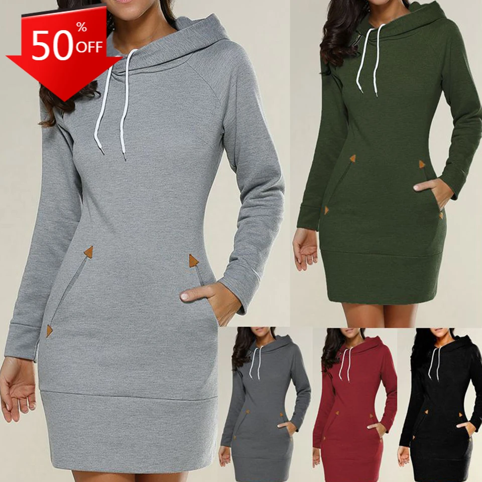 

2020 Cord Tunic Hoodies Dress Women Casual Wear Extra Long Hoodie Plain Hooded Elegant Sweatshirt 3xl Big Size Hoodies Women