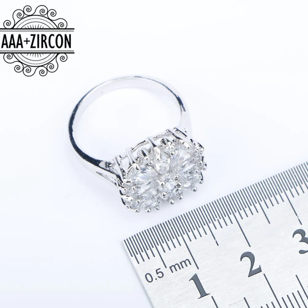 Квадратный белый Циркон Серебро 925 Ювелирные наборы для костюма женские браслеты