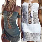 Сексуальное Кружевное вязаное крючком женское бикини с открытыми плечами облегающее мини-платье