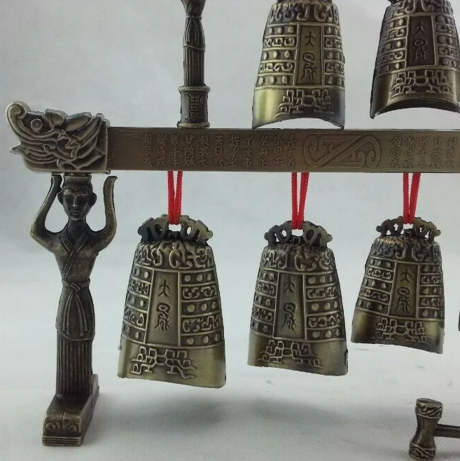 Traditional Chinese Musical Instrument Bian Zhong Antique Craft Ornament Bell Bronze Decorative Double Layer | Дом и сад