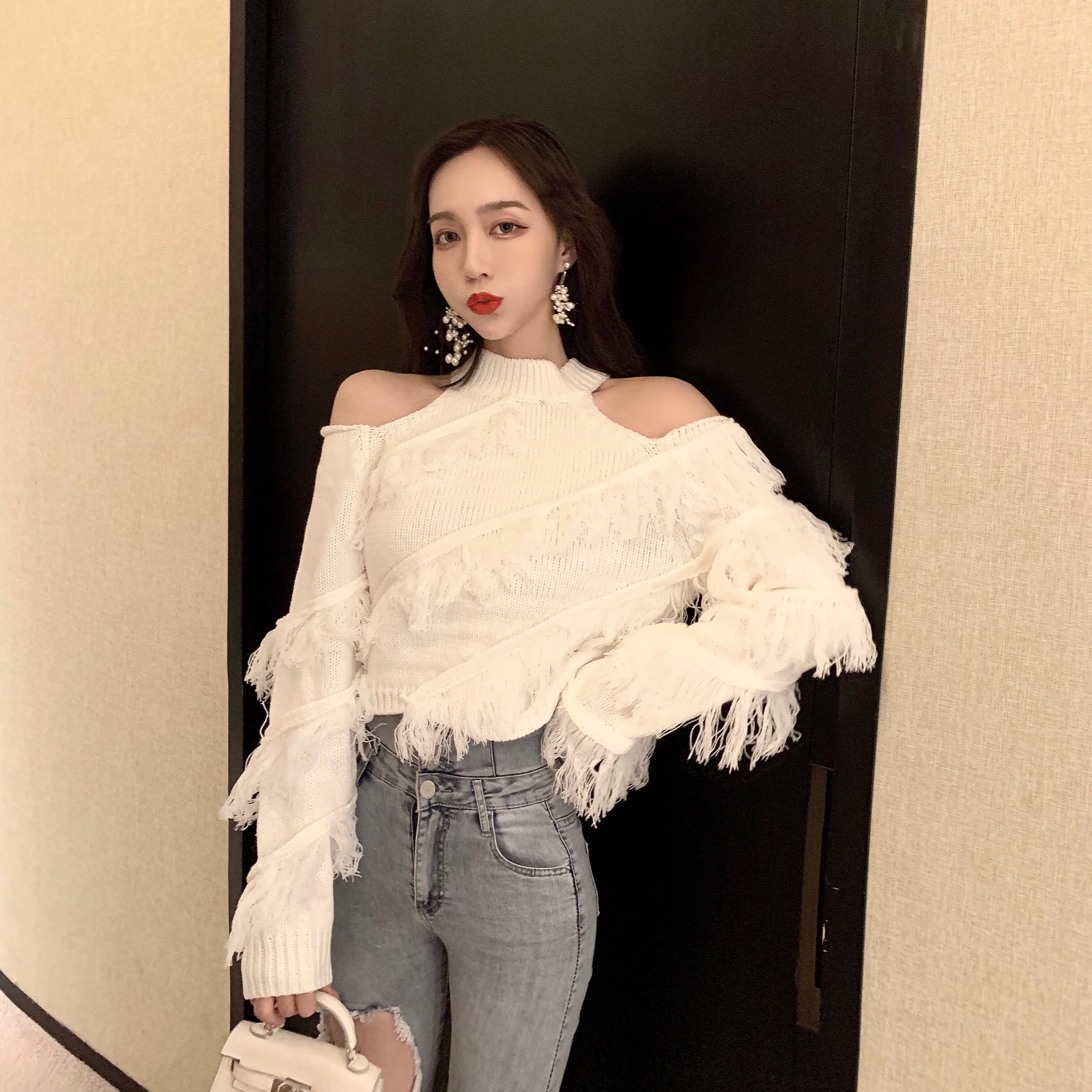 JSXDHK женский свитер с длинным рукавом модный ленивый осенне-зимний синий вязаный