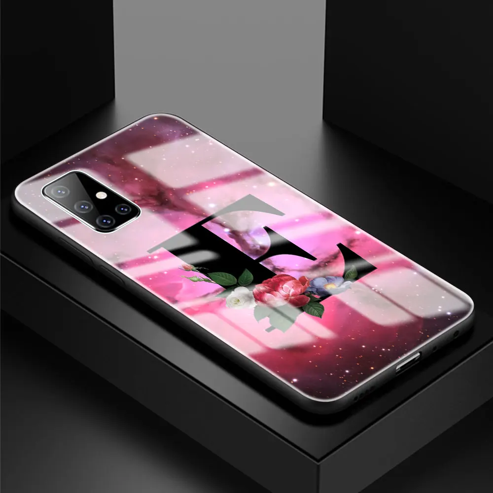 

Tempered Glass Case For Samsung Galaxy A51 A50 A71 A70 A31 A30 A21s A91 A10 A40 Phone Cover Sac Pink Letter