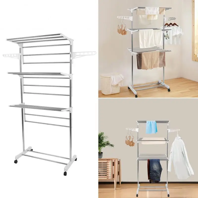 

Clothes Hanger Coat Rack Floor Hanger Storage Wardrobe Clothing Drying Racks Stainless Steel Space Saving Storage Shelf HWC