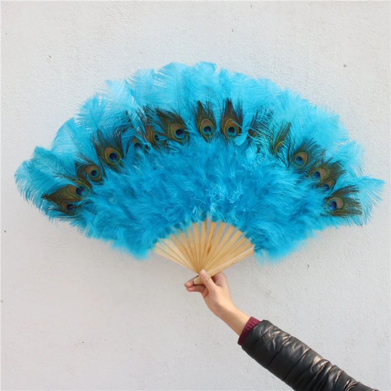 Sale 15 Bones Sell Like Hot Cakes Lake Blue Ostrich Feather Fan Dance Party Wedding Props Performance Peacock Feathers | Дом и сад