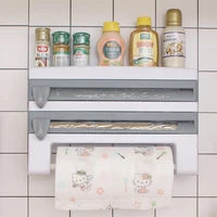 wall mount paper towel holder sauce bottle rack 4 in 1 cling film cutting holder mutifunction kitchen shelf
