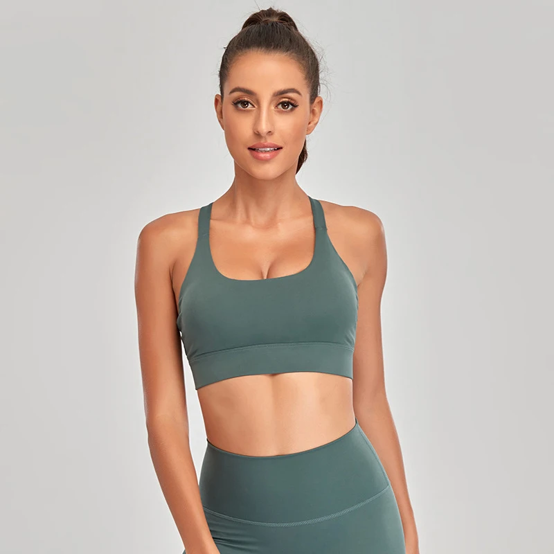 Мягкий Спортивный бюстгальтер телесного цвета с застежкой для йоги перекрестной