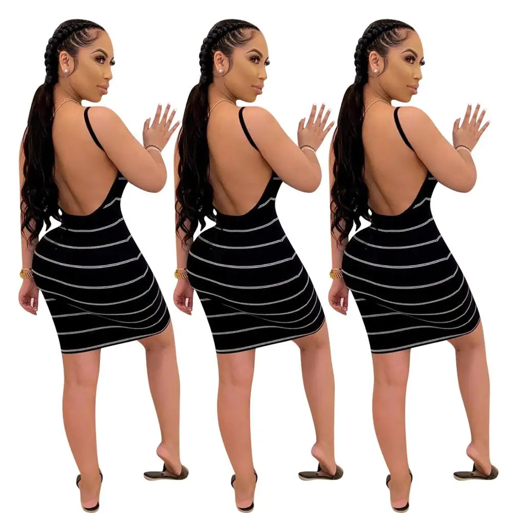 

Womens New Arrival 2020 Sleeveless Bodycon Backless Solid Stripe printed Dress Loose Slim Commuter Casual Strapless Dress