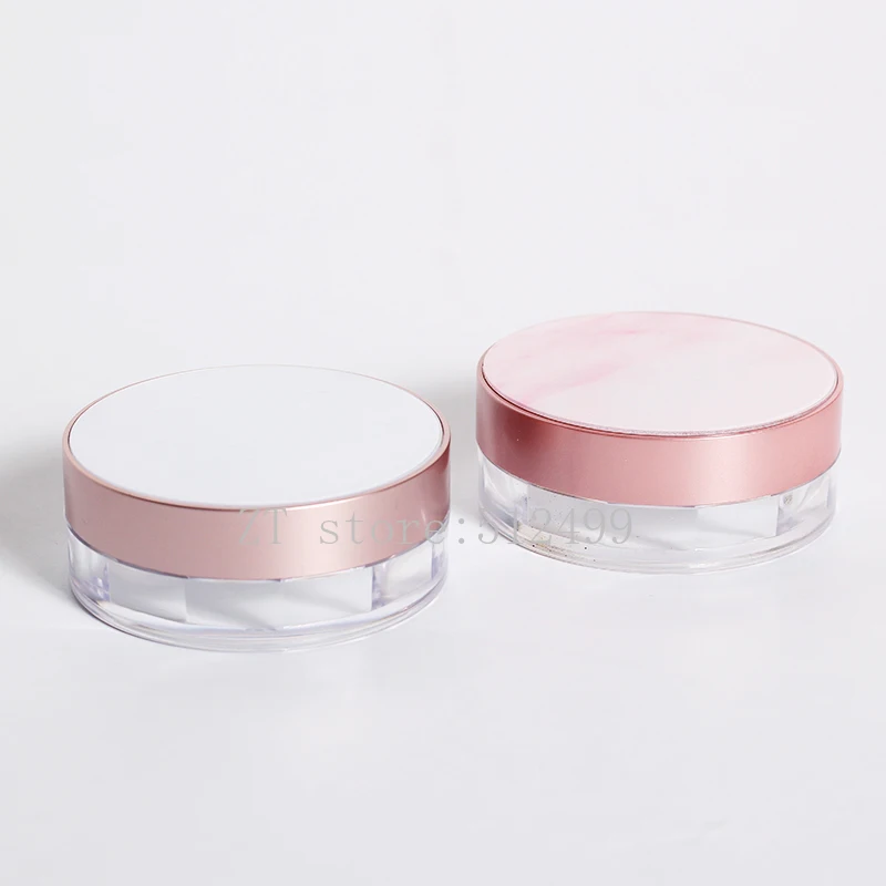 8.5g 30pcs Empty Cosmetic Round Pink/White Powder Refillable Jar, DIY Plastic Loose Powder Case with Sifter, Beauty Makeup Tool