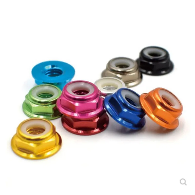 2-10pcs aluminum flange nylon insert lock nut m2 m2.5 m3 m4 m5 m6 m8 Anodized Multi-color Colourful nuts