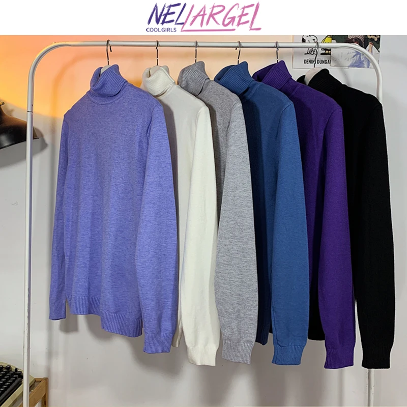 

NELLARGEL Женские однотонные цветные толстые свитера 2022 женские водолазки оверсайз винтажные пуловеры для девушек Харадзюку вязаный свитер