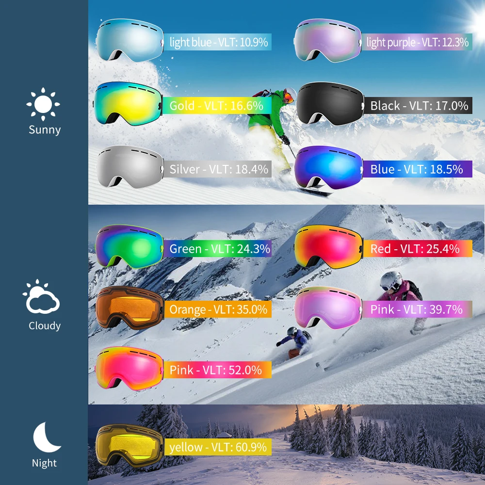 

Ski Goggles Double Layers UV400 Anti-fog Big Ski Mask Glasses Skiing Snow Men Women Snowboard Goggles