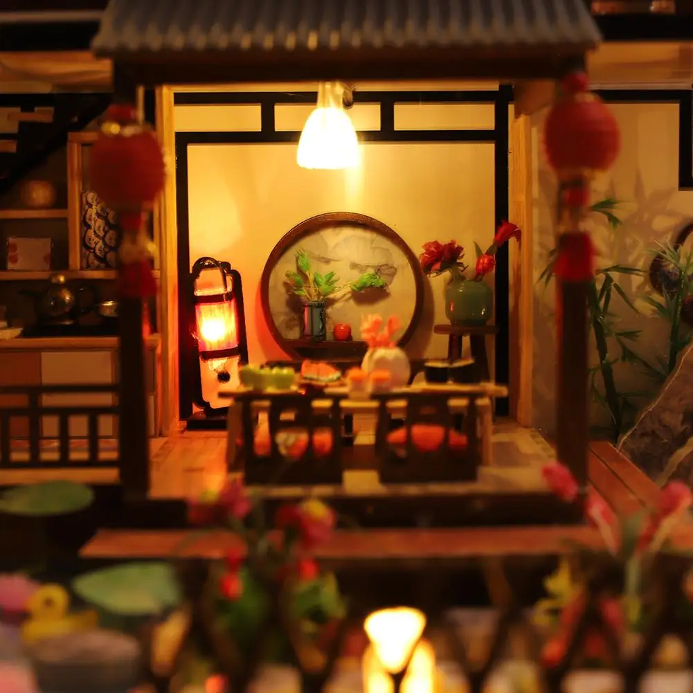 

DIY Dollhouse Kit Assembled Miniature Cabin Handmade House with Music Movement for Christmas Birthday Valentine's Day Gift