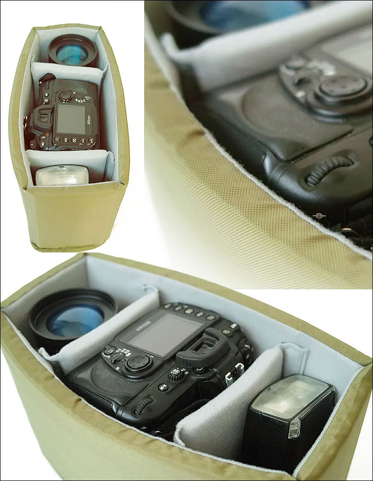 Roadfisher Waterproof Camera Padded Protect Bag Insert Partition Case Divider Fit 1 DSLR 2 Lens Flash Canon Nikon Sony Pentax |
