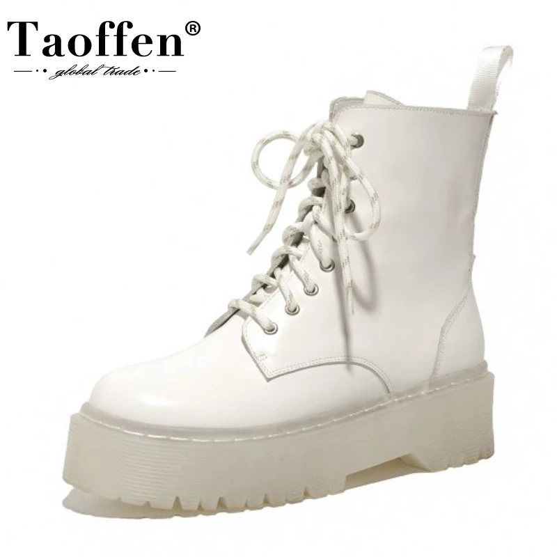

Taoffen Genuine Leather Women Ankle Boots Fashion Platform Thick Bottom Winter Shoe Woman Casual Daily Lady Footwear Size 33-40