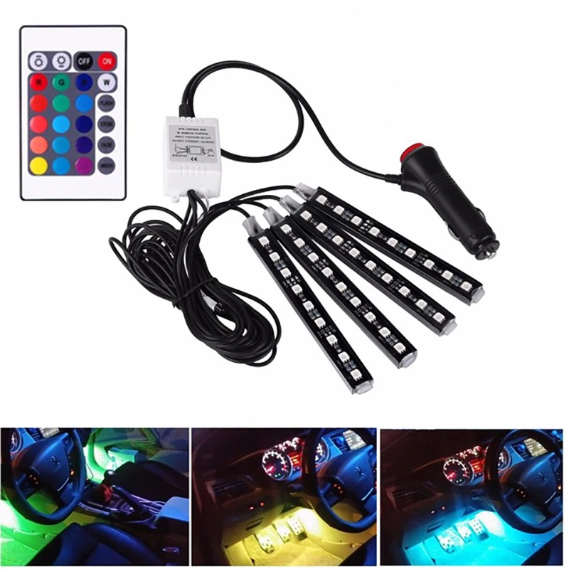 Светодиодная ленсветильник RGB для автомобиля декоративная гибкая цветная лампа