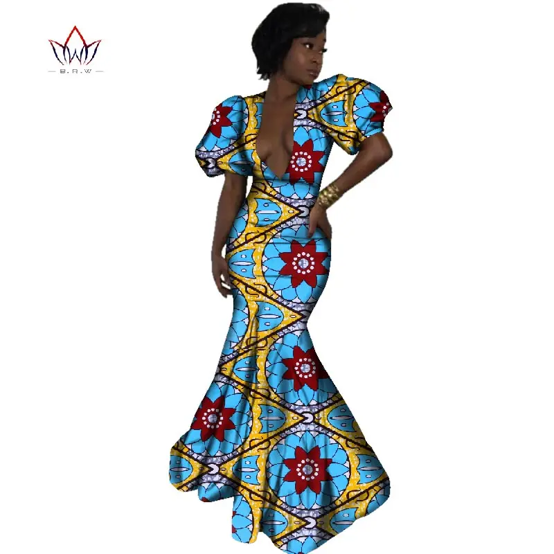 Зимнее платье платья с Африканской тканью и принтом платье-Русалка на одно плечо