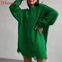 knit oversized hollow womens sweater dress long pullover sweaters women 2021 autumn warm knitted jumper female loose ladies top