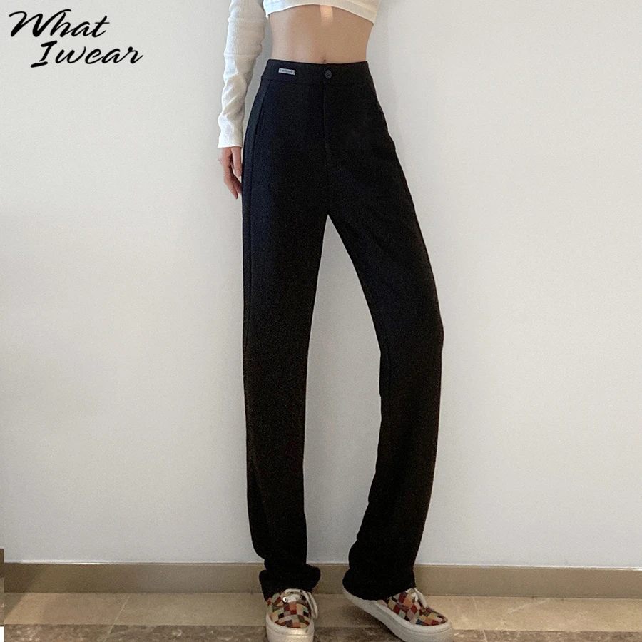 

Autumn Zipper Straight Pants Women 2020 Basic Casual Bottom Streetwear High Waist Loose Femme Office Lady Wear Trousers Suit