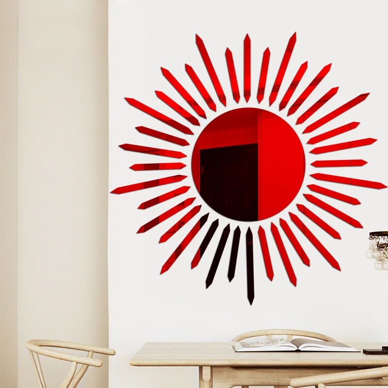 2021 New Sun Mirror Wall Sticker DIY Sunshine TV Background Acrylic Stickers For Living Room Home Art Decal Decor | Дом и сад