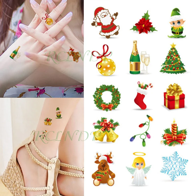 

Waterproof Temporary Tattoo Santa Claus Christmas tree gift snow tatto flash tatoo fake tattoos for kids girl child 4