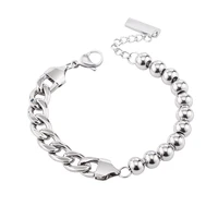 punk personality patchwork bangles stainless steel nk chain beaded bracelets for men and women