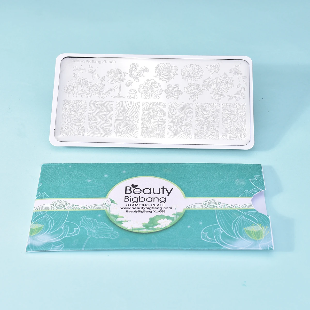 Трафареты Beautybigbang для стемпинга ногтей с цветами стрекоза лягушка и