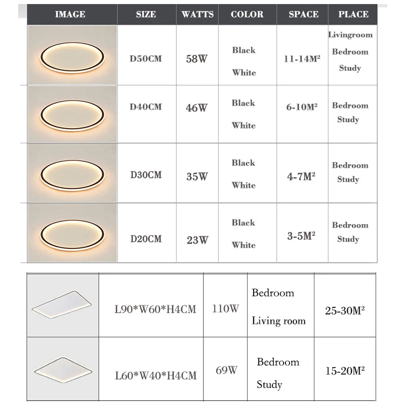 

New Arrival Modern Black White Ultra-Thin LED Ceiling Light Rectangular, Round Bedroom ,Living Room LED Ceiling Lamp