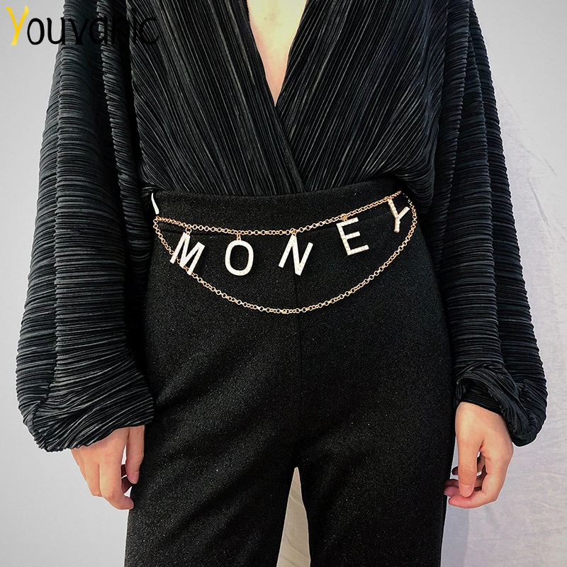 Youvanic роскошные стразы пояс цепочка на талию для женщин золотые буквы кисточкой