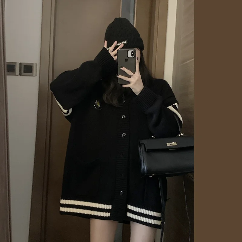 Черный свитер пальто Женский Зимний вязаный кардиган новый дизайн 2021 для