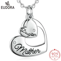 eudora real 925 sterling silver zirconia crystal mother daughter heart pendant necklaces mothers day gift family gifts jewelry