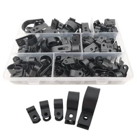 200pcs r type cable wire clips black nylon plastic electrical fixing clamp management fasteners assortment kit for cable conduit