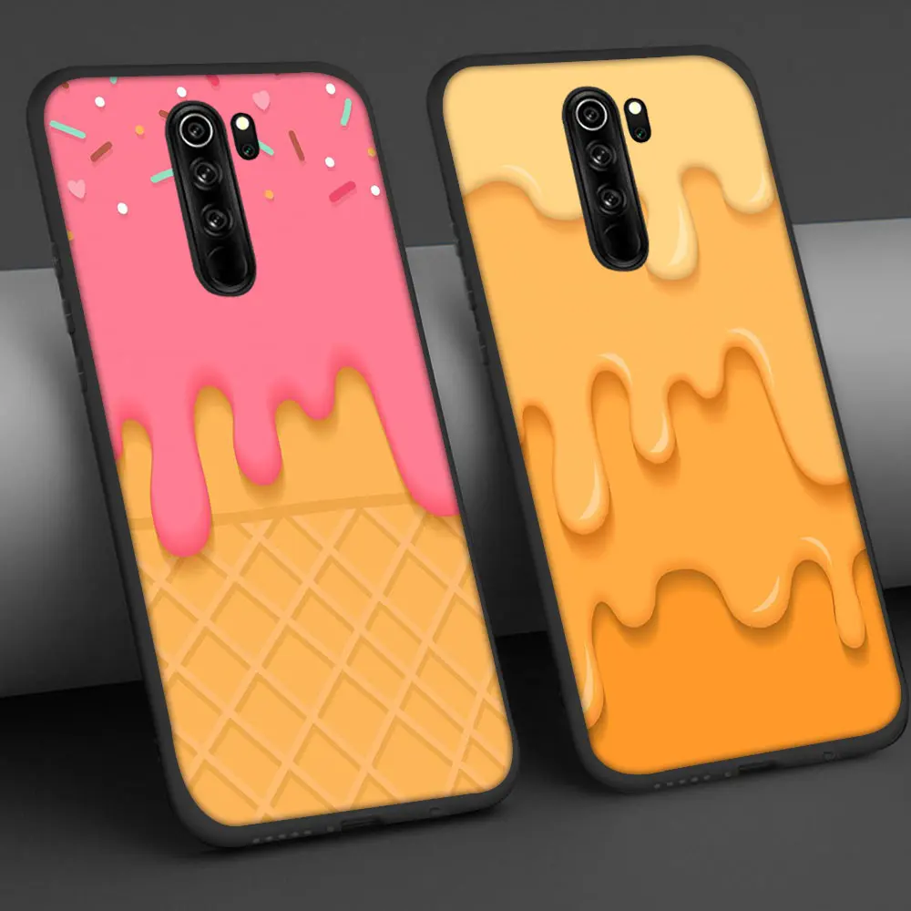

Ice cream Case For Xiaomi Mi 11 10 9 8 9T 10T A3 A2 Poco X3 F3 Lite Pro F1 Mix 3 Phone Cases Soft Black TPU Cover Funda Capa