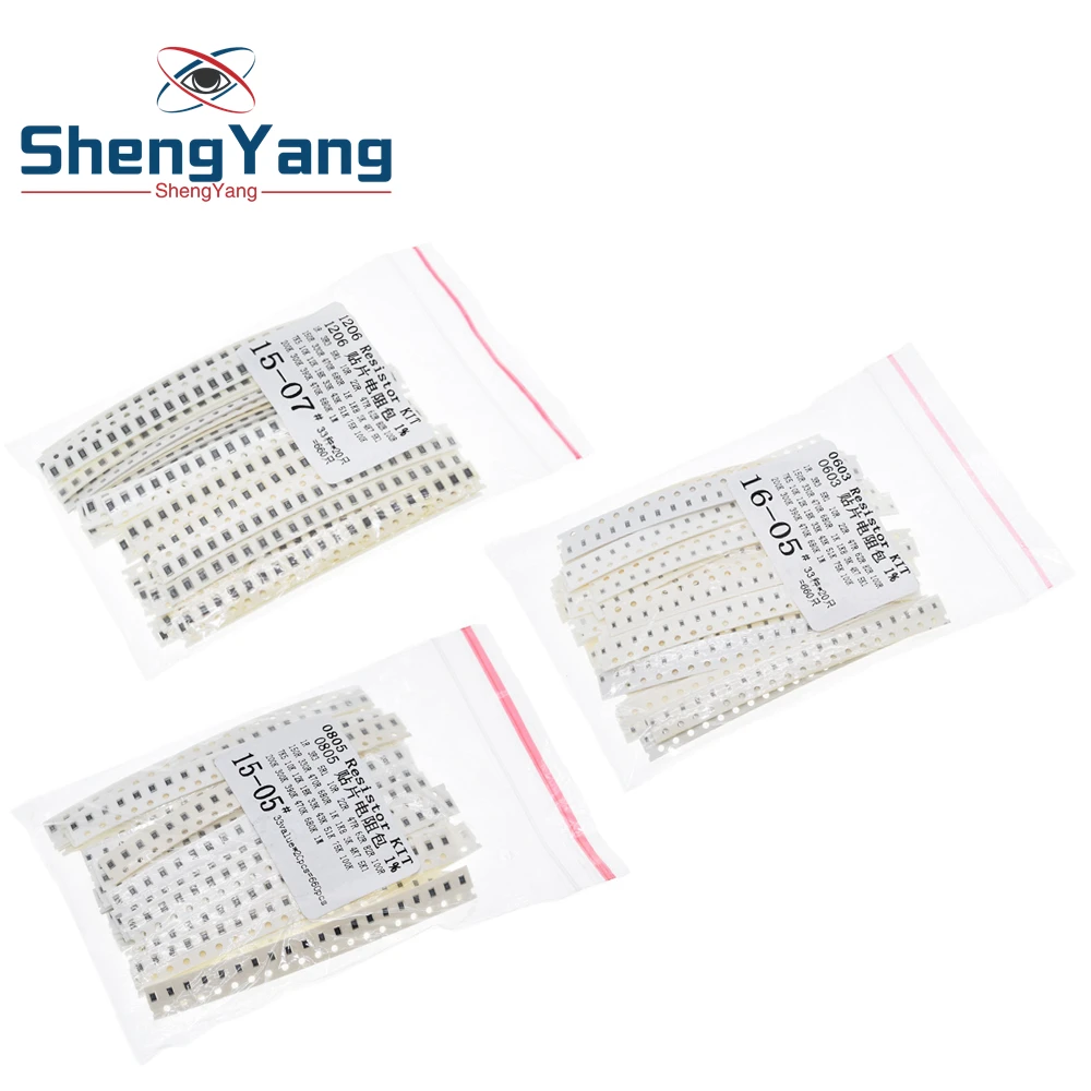 

ShengYang 0603 0805 1206 SMD Resistor Kit Assorted Kit 1ohm-1M ohm 1% 33valuesX 20pcs=660pcs Sample Kit