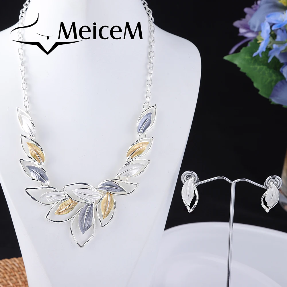

MeiceM Women Enamel New Design Leaf Drop Chunky Necklace Female Luxury Necklaces Wedding Christmas Gifts for Women 2021 Jewelry